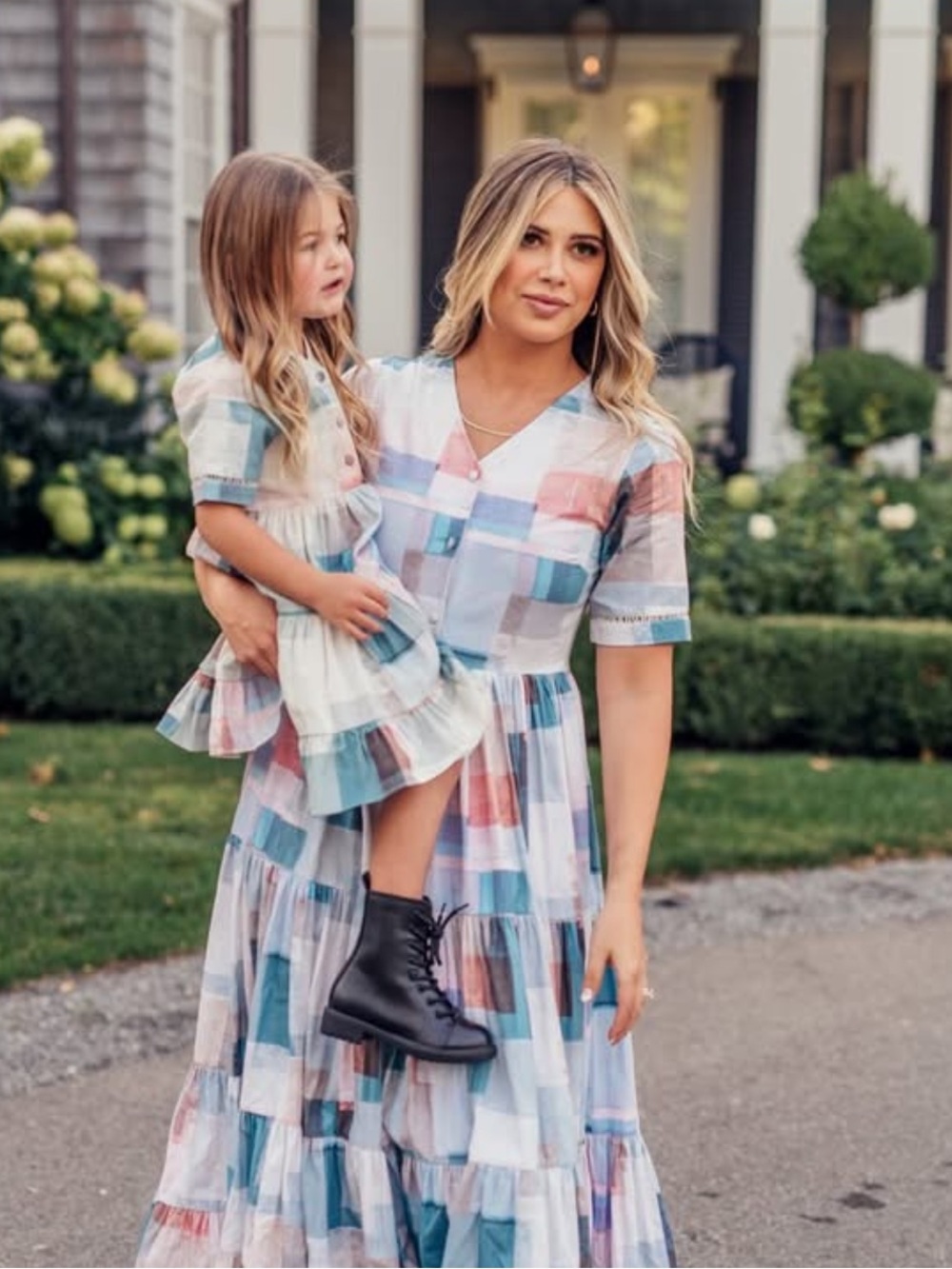 Jessakae Saddleback Pastel Plaid Tiered Dress - Multicolor